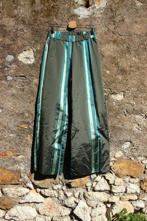 pantalone PALAZZO silk striped green